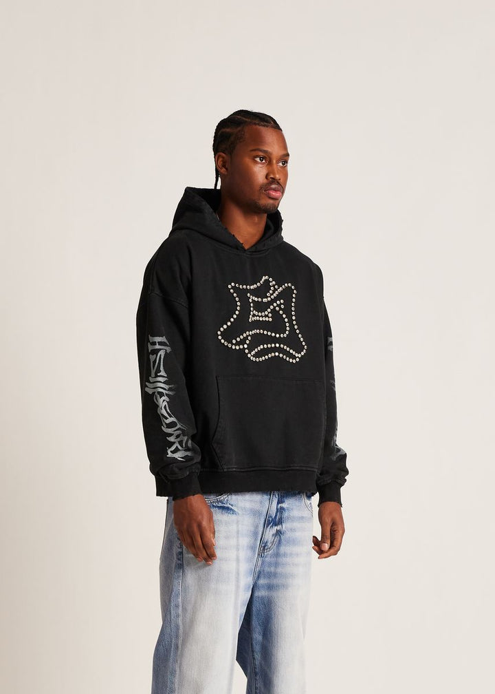 "E" STUDDED OVERSIZED HOODIE