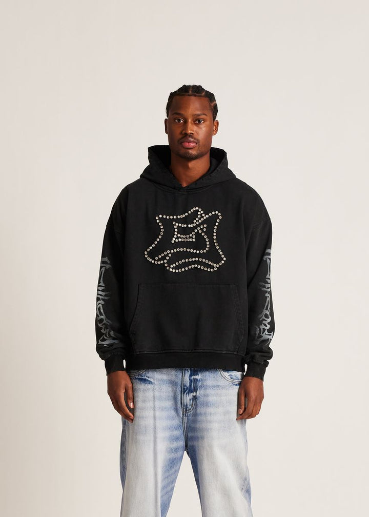 "E" STUDDED OVERSIZED HOODIE