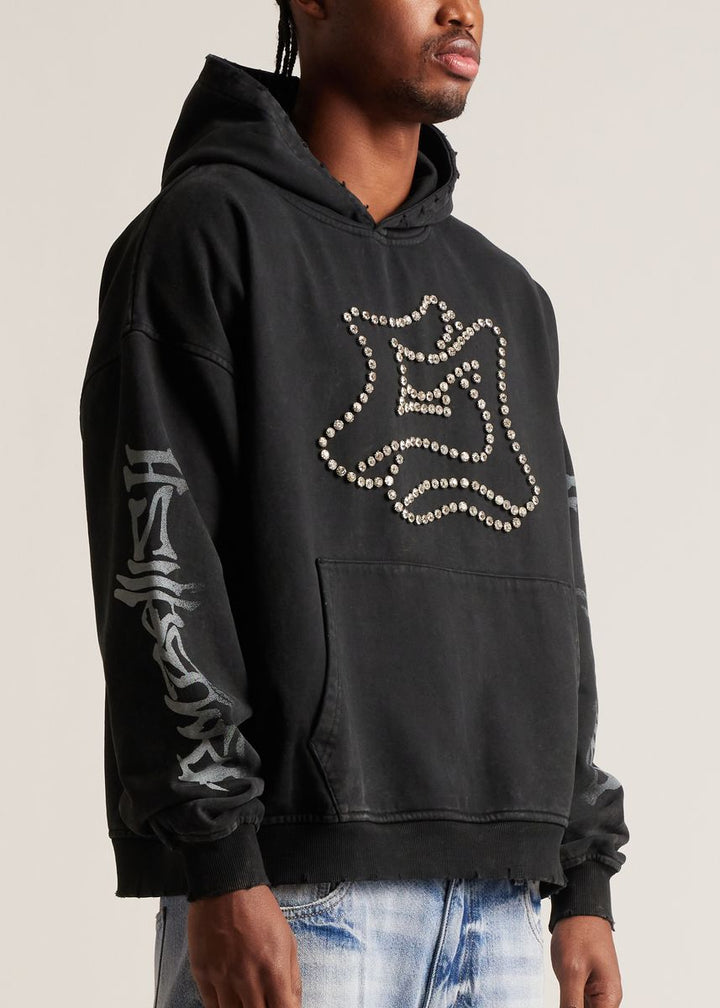 "E" STUDDED OVERSIZED HOODIE