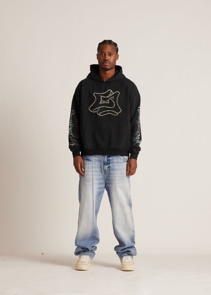 "E" STUDDED OVERSIZED HOODIE