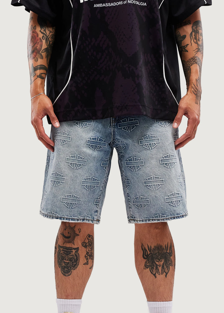 M SHIELD DEBOSSED PATTERN SHORTS