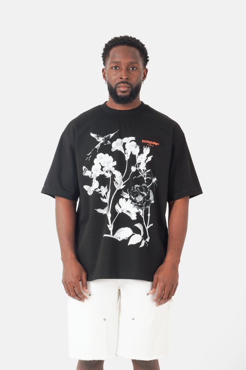 T-shirt short sleeves floral BLACK