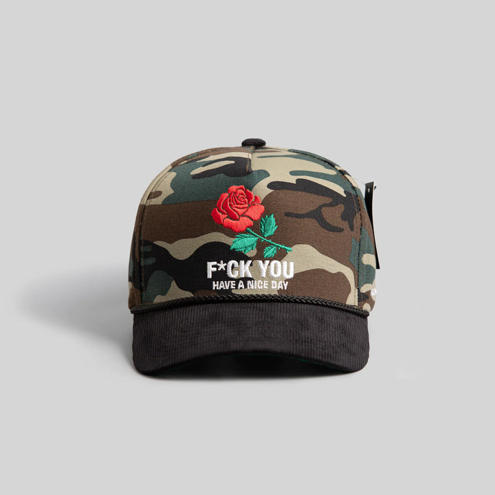 HAVE A NICE DAY CAMO/BLACK TRUCKER HAT