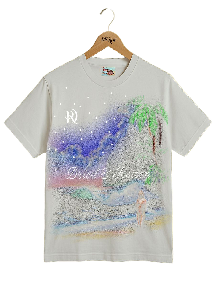 T-shirt with a beach graphic and text