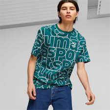 PUMA TEAM Men's Relaxed All-Over-Print Tee (Green)