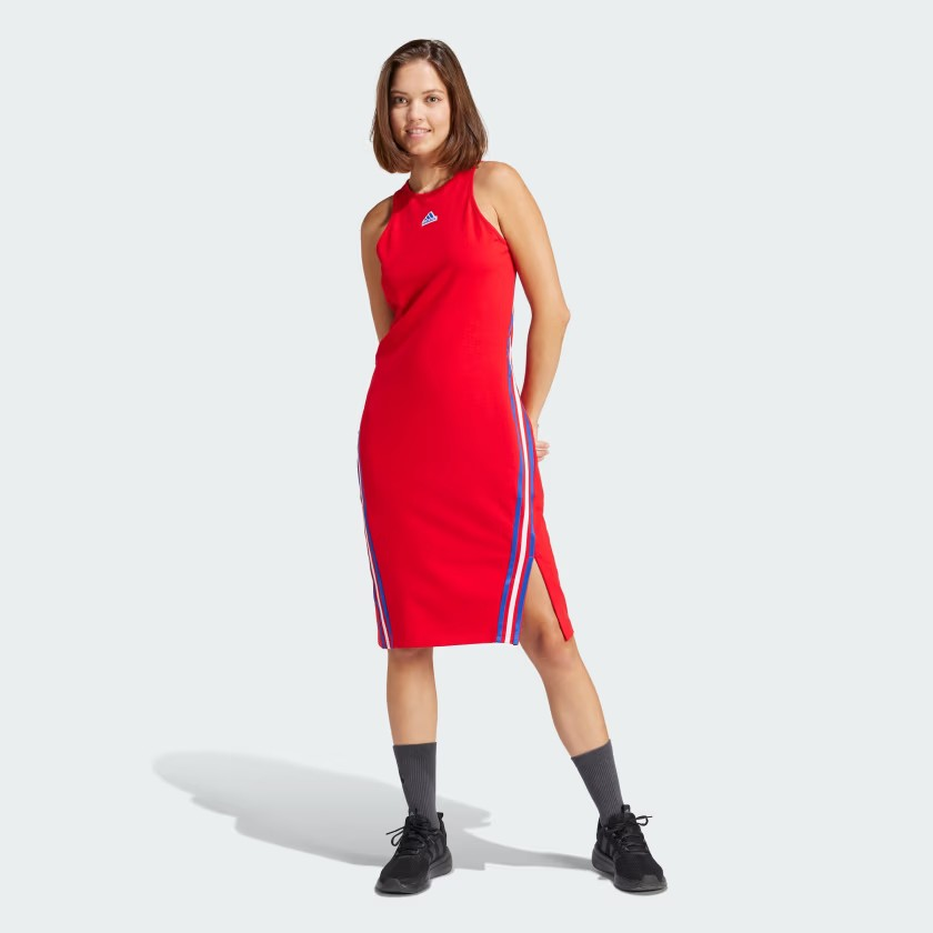 Adidas 3 stripe dress red hot sale